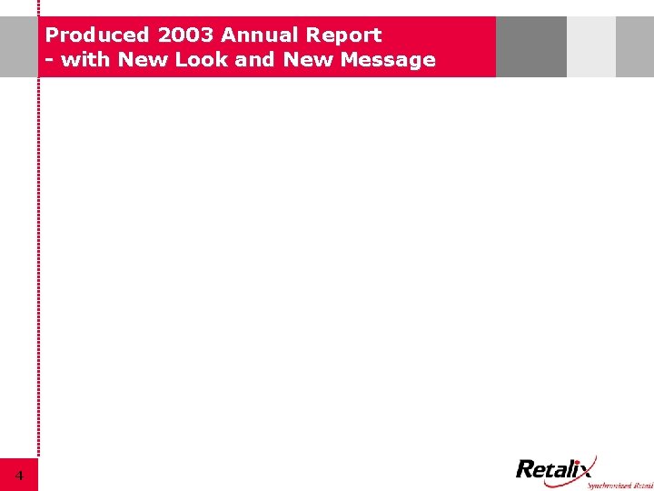 Produced 2003 Annual Report - with New Look and New Message 4 