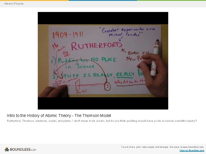 Atomic Physics Intro to the History of Atomic Theory - The Thomson Model Rutherford,