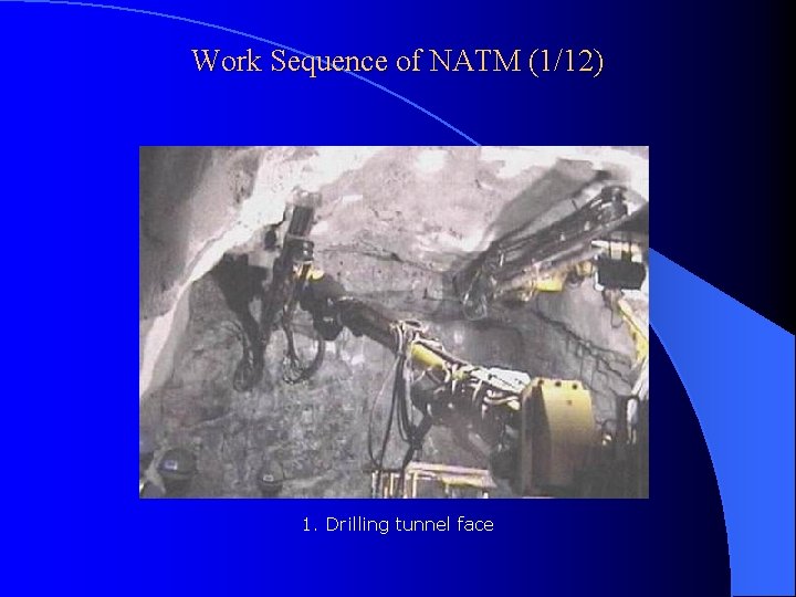 Work Sequence of NATM (1/12) 1. Drilling tunnel face 