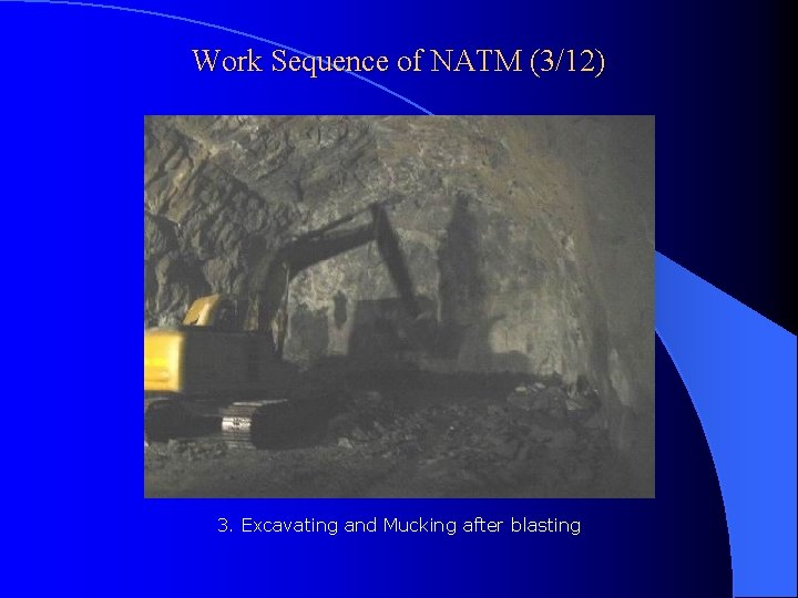 Work Sequence of NATM (3/12) 3. Excavating and Mucking after blasting 