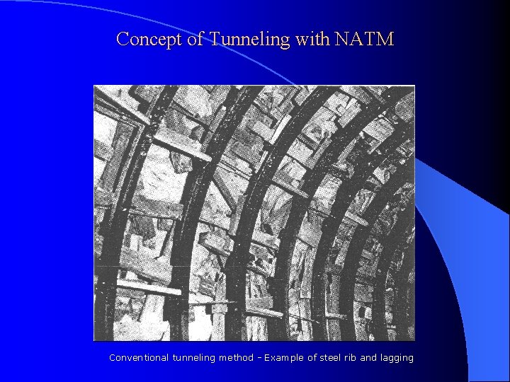 Concept of Tunneling with NATM Conventional tunneling method - Example of steel rib and