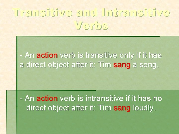 Transitive and Intransitive Verbs - An action verb is transitive only if it has