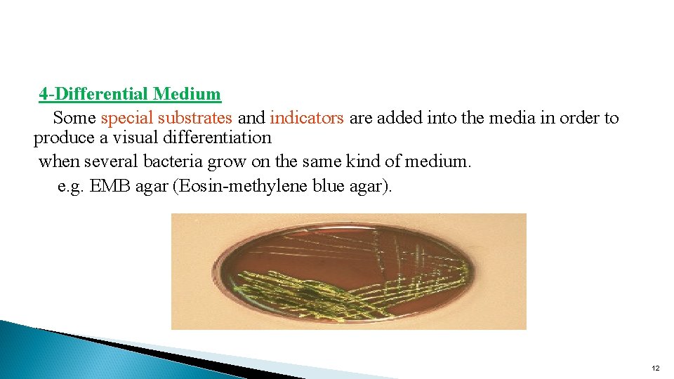 4 -Differential Medium Some special substrates and indicators are added into the media in