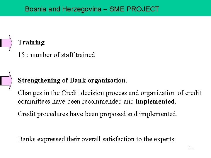 Bosnia and Herzegovina – SME PROJECT Training 15 : number of staff trained Strengthening