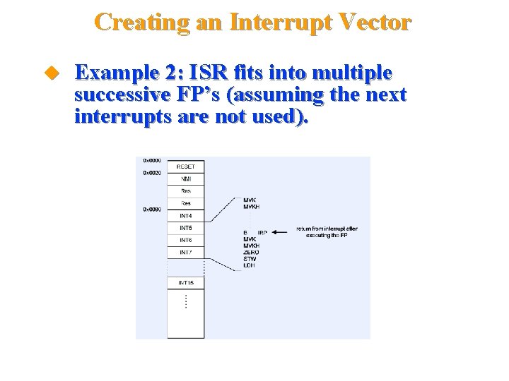 Creating an Interrupt Vector Example 2: ISR fits into multiple successive FP’s (assuming the