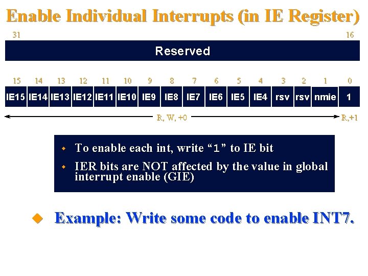 Enable Individual Interrupts (in IE Register) 31 16 Reserved 15 14 13 12 11