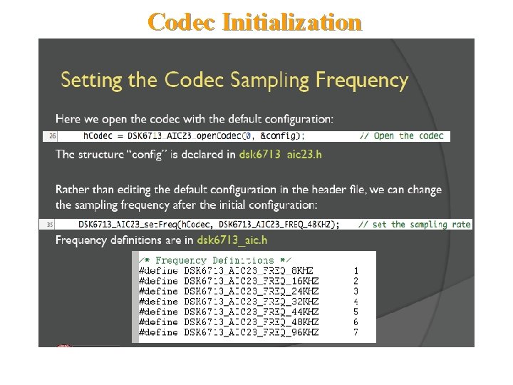 Codec Initialization 