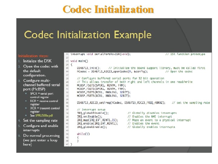 Codec Initialization 