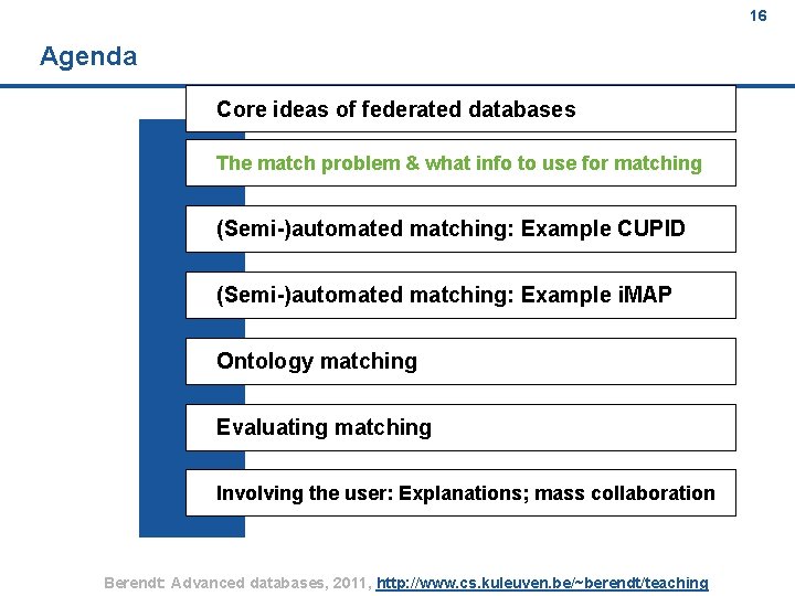 16 Agenda Core ideas of federated databases The match problem & what info to