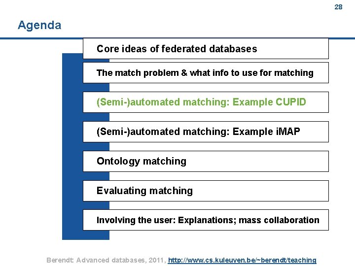 28 Agenda Core ideas of federated databases The match problem & what info to