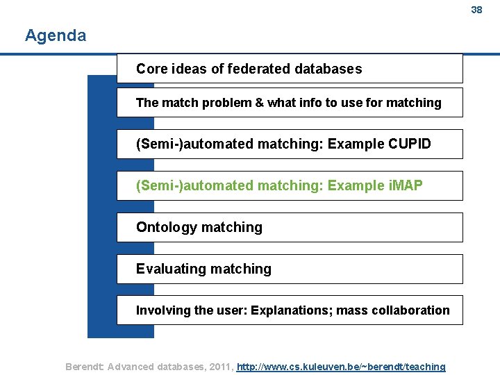 38 Agenda Core ideas of federated databases The match problem & what info to