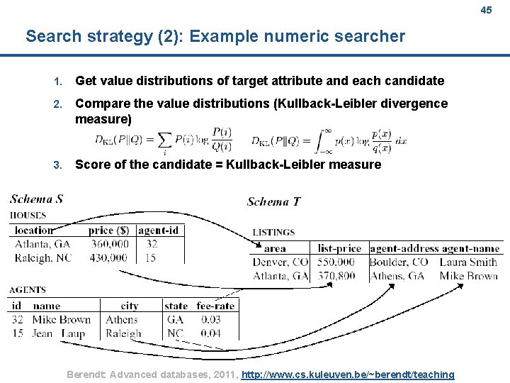 45 Search strategy (2): Example numeric searcher 1. Get value distributions of target attribute