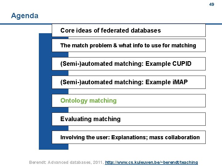 49 Agenda Core ideas of federated databases The match problem & what info to