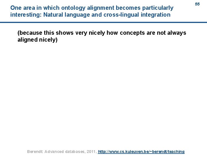 One area in which ontology alignment becomes particularly interesting: Natural language and cross-lingual integration