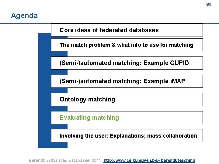 63 Agenda Core ideas of federated databases The match problem & what info to