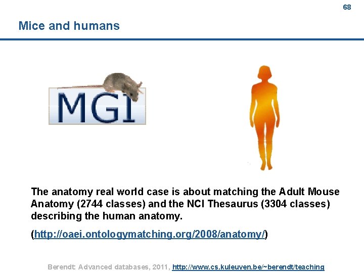 68 Mice and humans The anatomy real world case is about matching the Adult