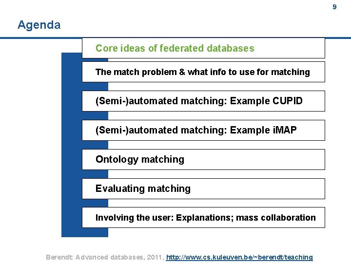 9 Agenda Core ideas of federated databases The match problem & what info to