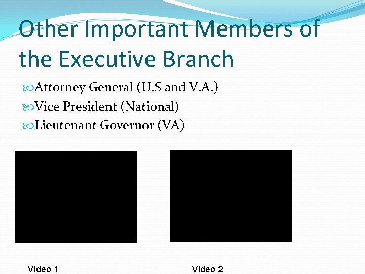 Other Important Members of the Executive Branch Attorney General (U. S and V. A.