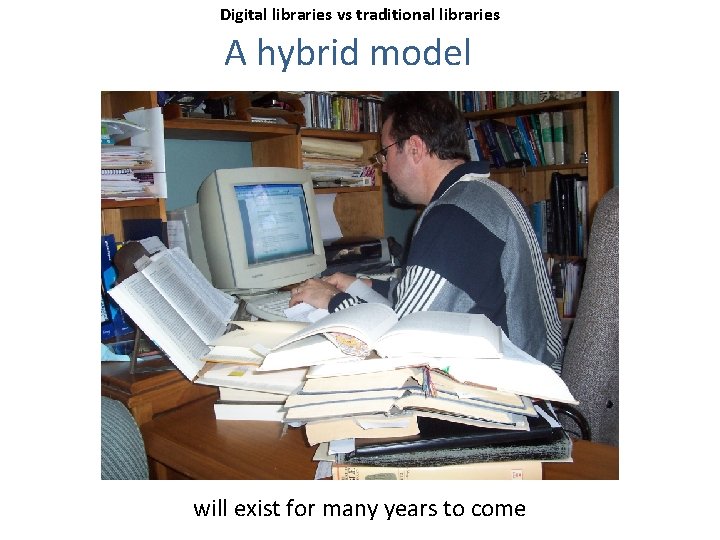 Digital libraries vs traditional libraries A hybrid model will exist for many years to