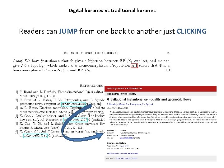 Digital libraries vs traditional libraries Readers can JUMP from one book to another just