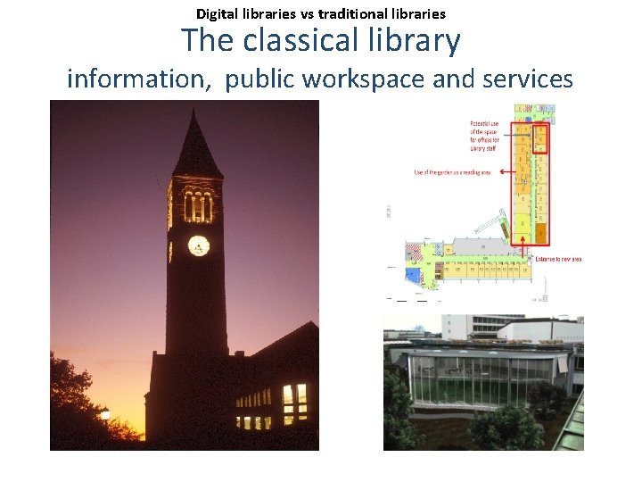Digital libraries vs traditional libraries The classical library information, public workspace and services 