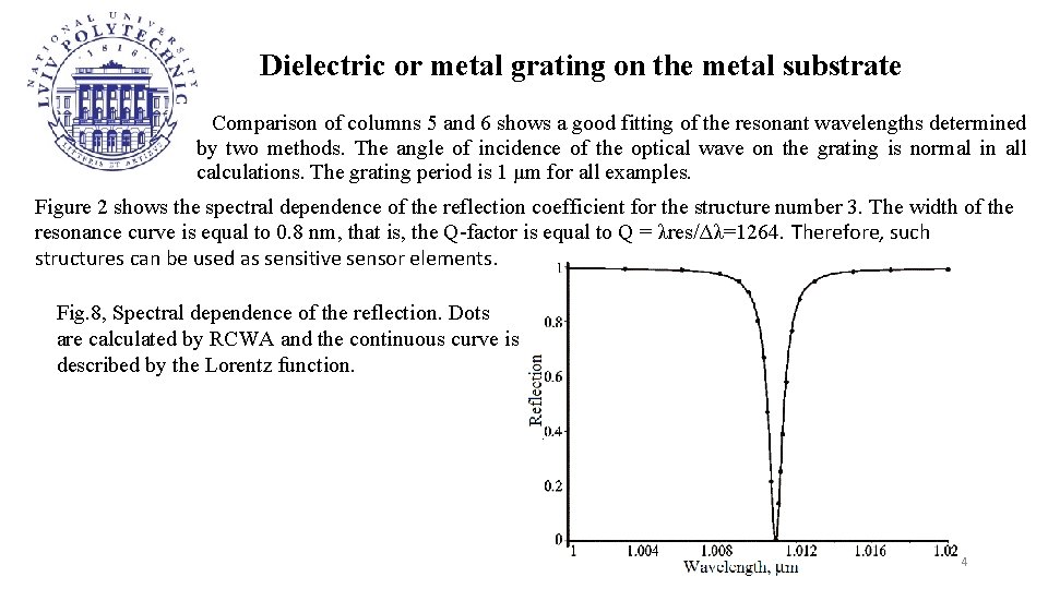 Dielectric or metal grating on the metal substrate Comparison of columns 5 and 6