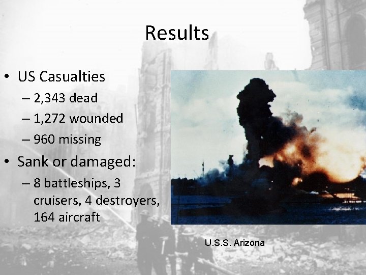 Results • US Casualties – 2, 343 dead – 1, 272 wounded – 960