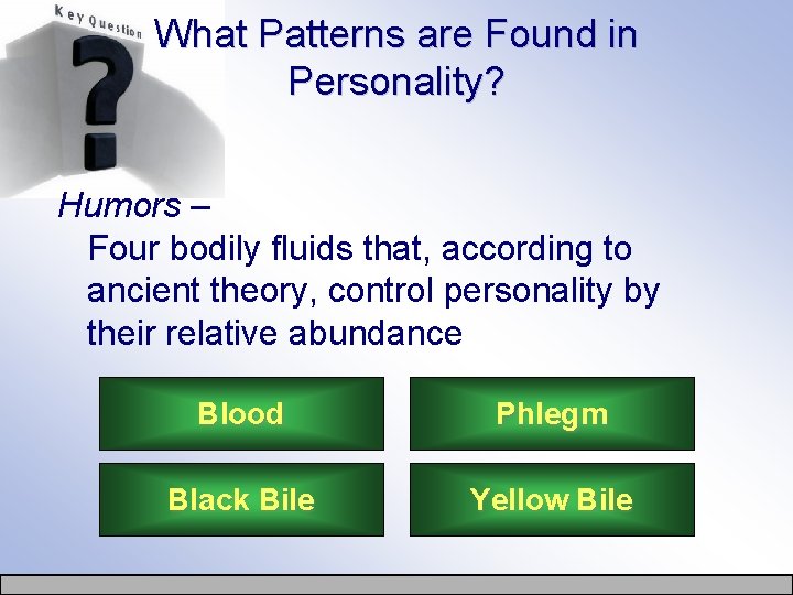 What Patterns are Found in Personality? Humors – Four bodily fluids that, according to