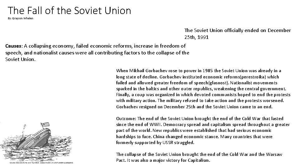 The Fall of the Soviet Union By: Grayson Whelen The Soviet Union officially ended