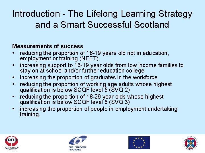 Introduction - The Lifelong Learning Strategy and a Smart Successful Scotland Measurements of success