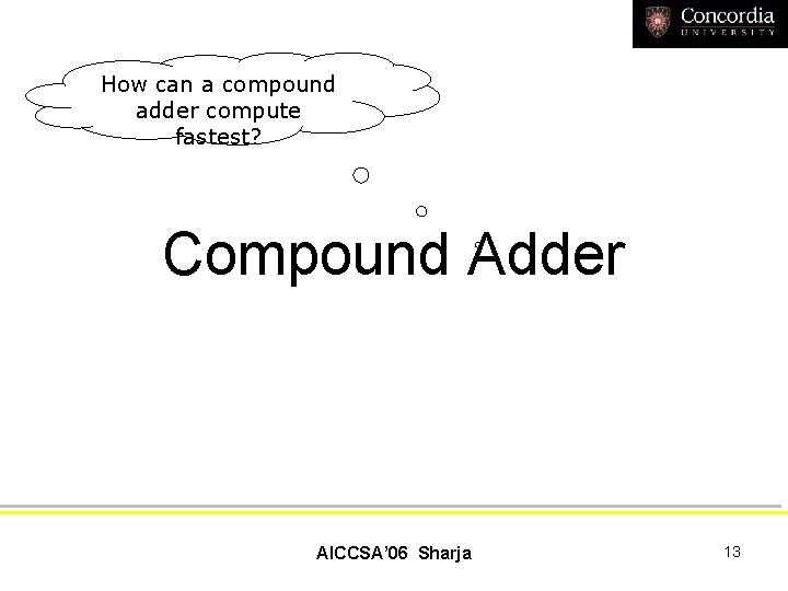 How can a compound adder compute fastest? Compound Adder AICCSA’ 06 Sharja 13 