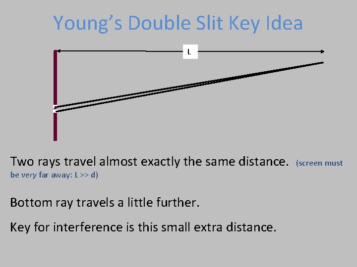 Young’s Double Slit Key Idea L Two rays travel almost exactly the same distance.