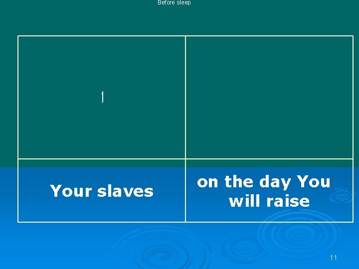 Before sleep ﺍ Your slaves on the day You will raise 11 