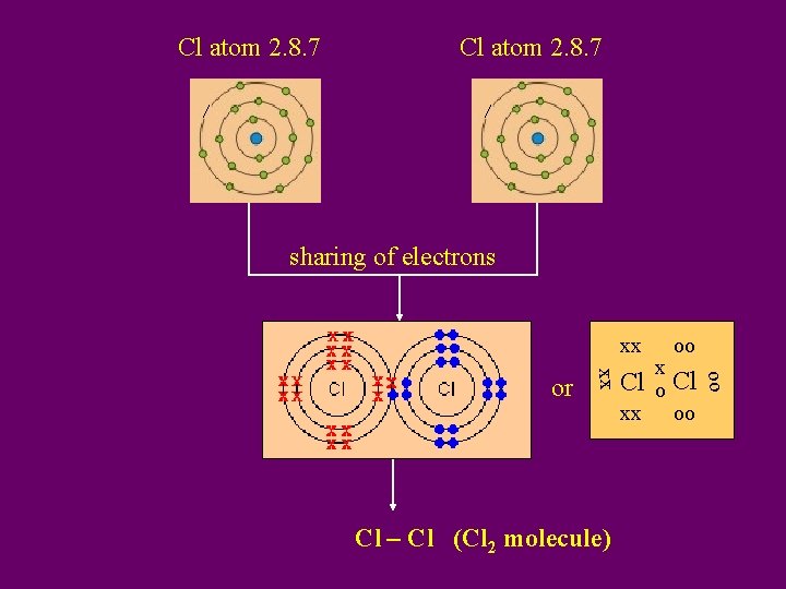 Cl atom 2. 8. 7 sharing of electrons xx Cl – Cl (Cl 2
