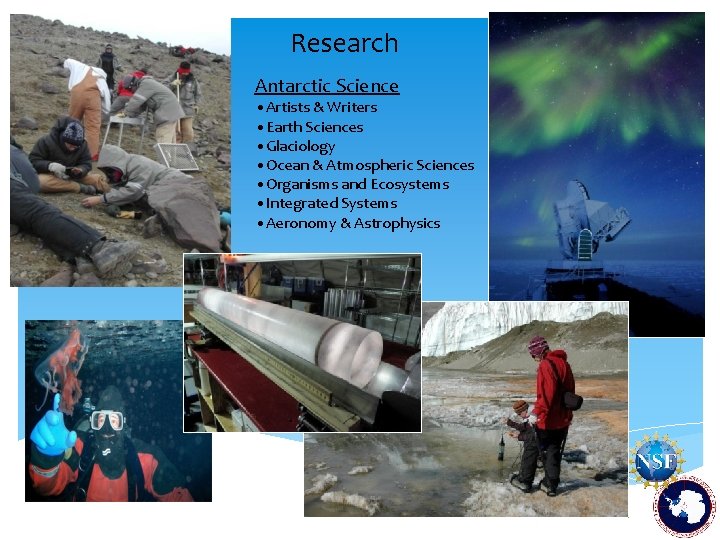 Research Antarctic Science • Artists & Writers • Earth Sciences • Glaciology • Ocean