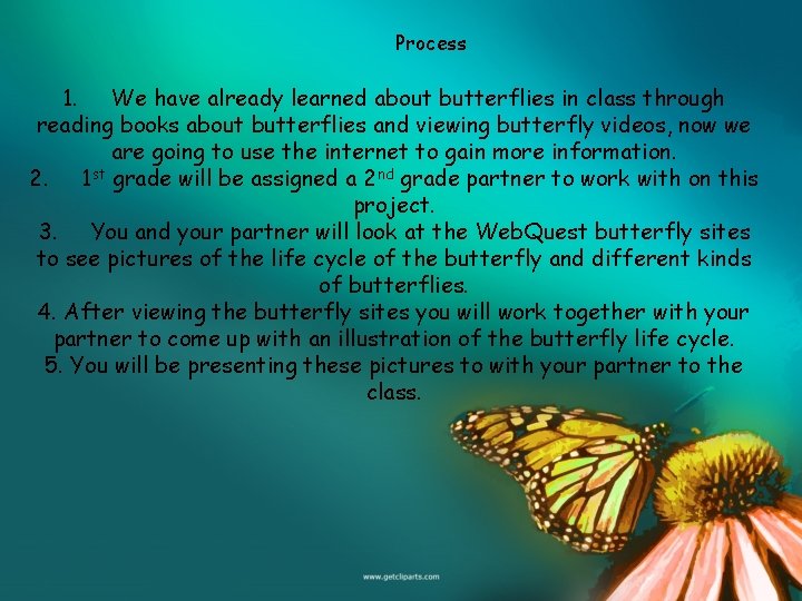 Process 1. We have already learned about butterflies in class through reading books about