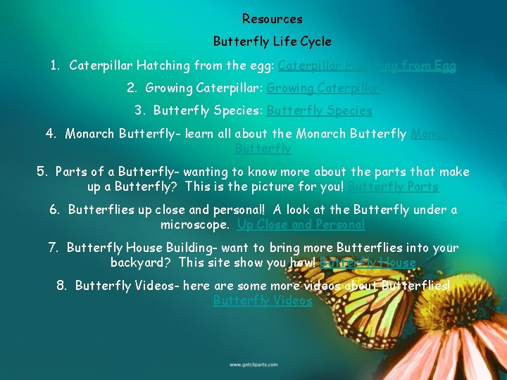 Resources Butterfly Life Cycle 1. Caterpillar Hatching from the egg: Caterpillar Hatching from Egg