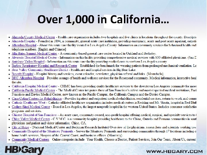 Over 1, 000 in California… 