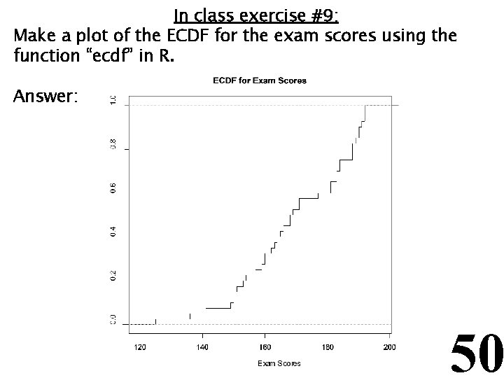 In class exercise #9: Make a plot of the ECDF for the exam scores