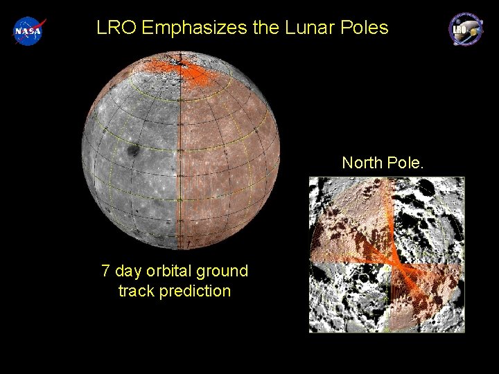 LRO Emphasizes the Lunar Poles North Pole. 7 day orbital ground track prediction 