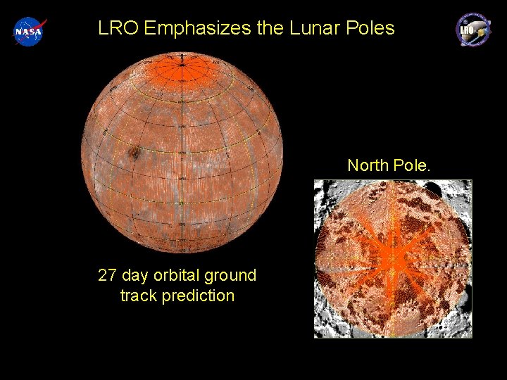 LRO Emphasizes the Lunar Poles North Pole. 27 day orbital ground track prediction 