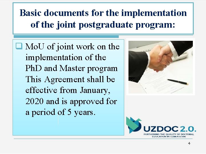 Basic documents for the implementation of the joint postgraduate program: q Mo. U of