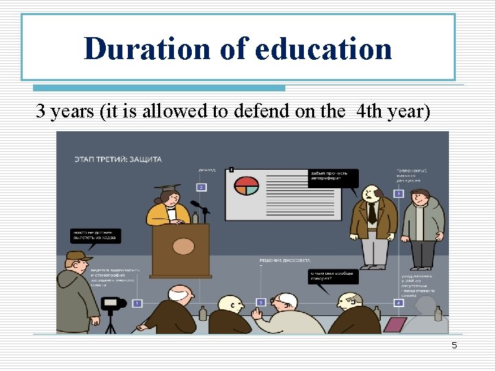 Duration of education 3 years (it is allowed to defend on the 4 th