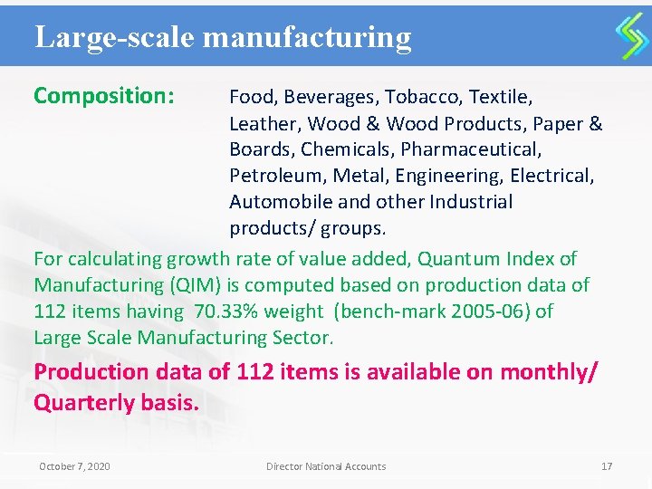 Large-scale manufacturing Composition: Food, Beverages, Tobacco, Textile, Leather, Wood & Wood Products, Paper &