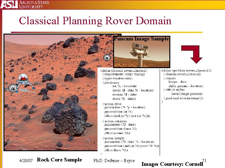 Classical Planning Rover Domain Pancam Image Sample g 4/20/07 Rock Core Sample Ph. D.