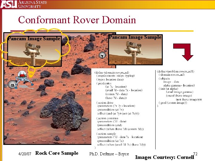 Conformant Rover Domain Pancam Image Sample g 4/20/07 Rock Core Sample Ph. D. Defense