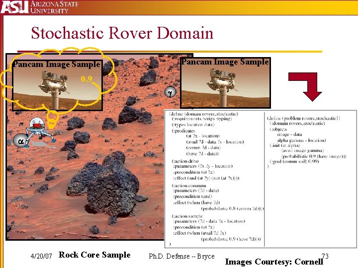 Stochastic Rover Domain Pancam Image Sample 0. 9 g 4/20/07 Rock Core Sample Ph.