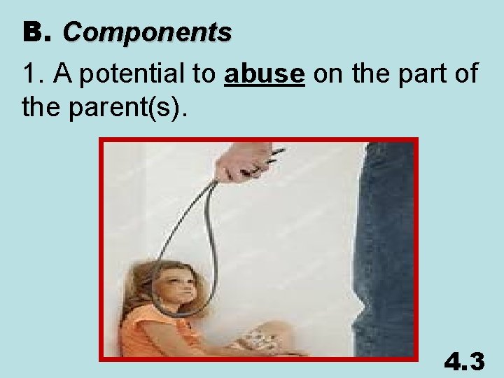 B. Components 1. A potential to abuse on the part of the parent(s). 4.