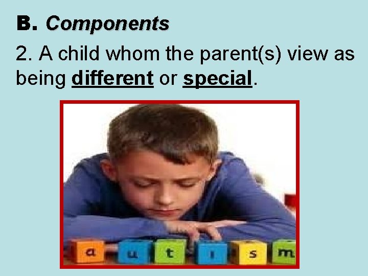 B. Components 2. A child whom the parent(s) view as being different or special.