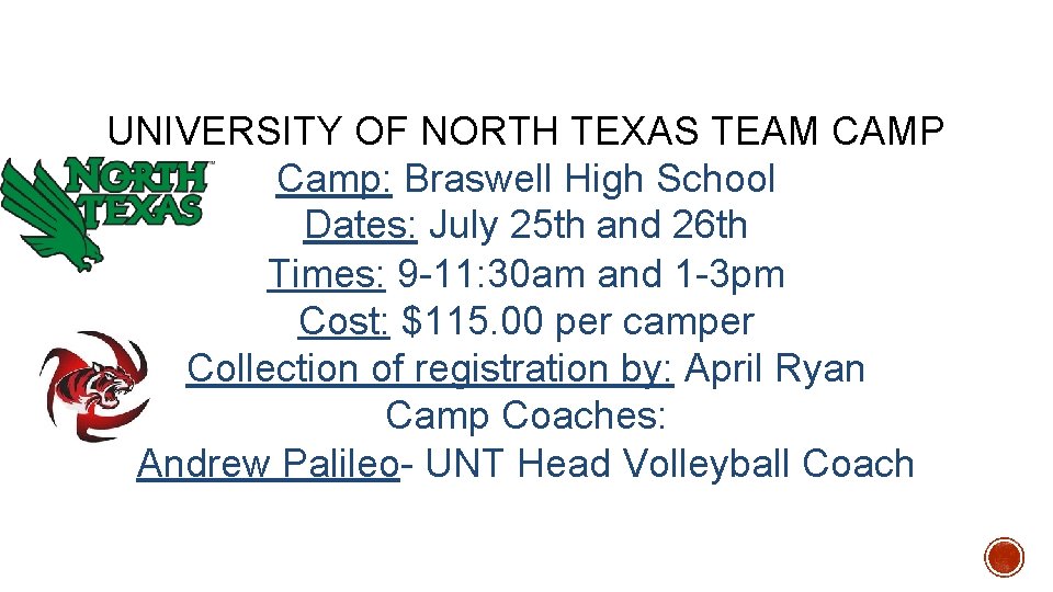 UNIVERSITY OF NORTH TEXAS TEAM CAMP Camp: Braswell High School Dates: July 25 th